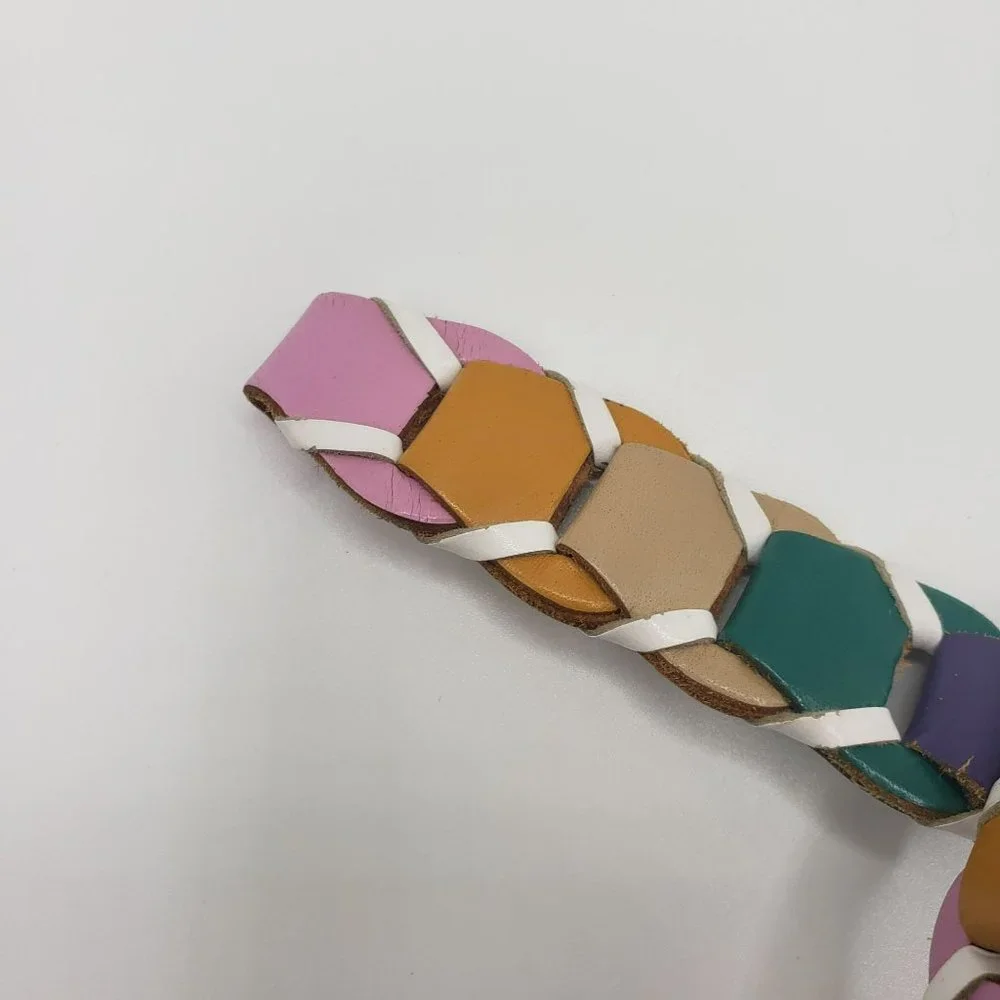 Multi Colored Woven Rope Belt Made of 100% Genuine‎ Leather Size Small
